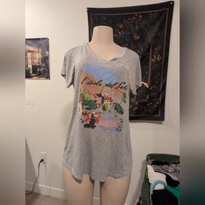 Casey Key‎ Gray Graphic T-Shirt with Colorful Print Size Large